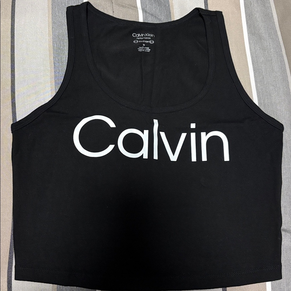 Calvin Klein Black Crop Tank with White Logo